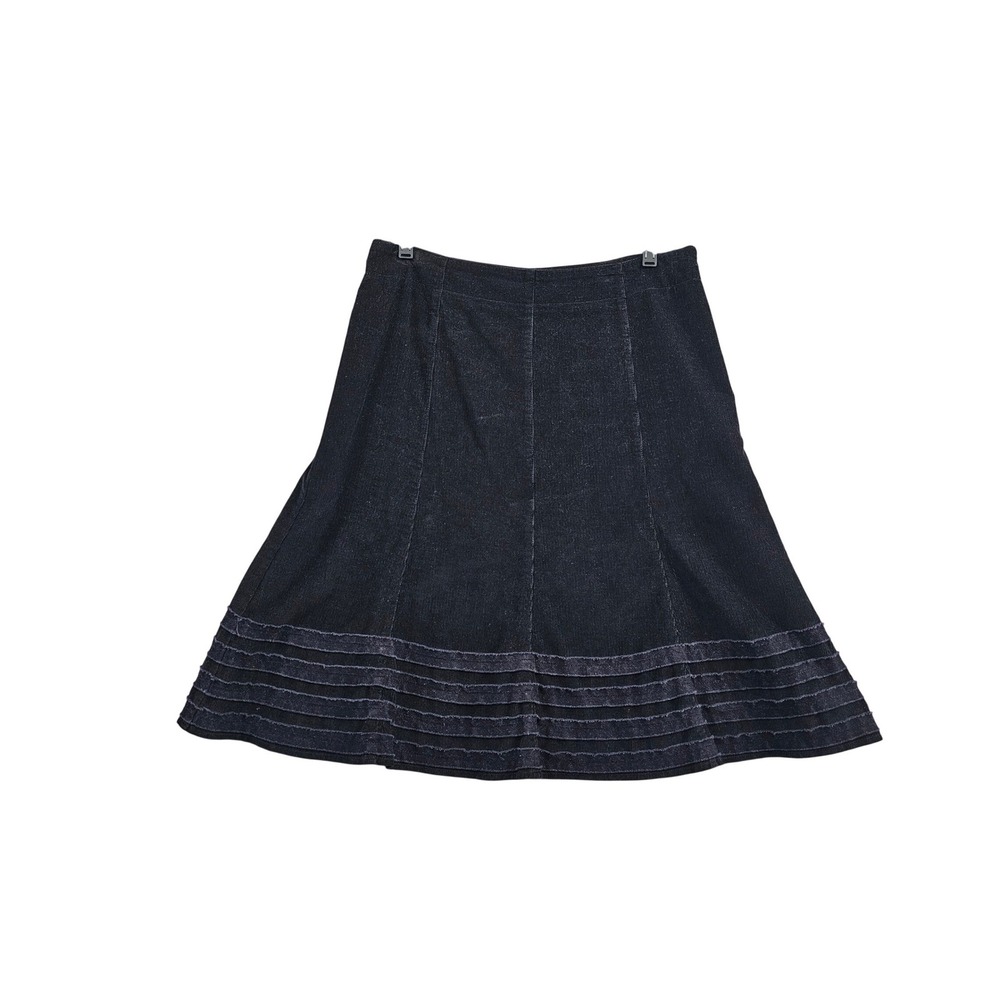 Boden Corduroy Skirt Women 10R Black Tiered Ruffle Hem A-Line Cotton Lined Midi